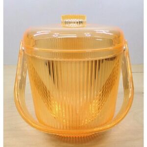 Creative Bath Products 1970's Orange Lucite Ice Bucket with Handle &‎ Liner